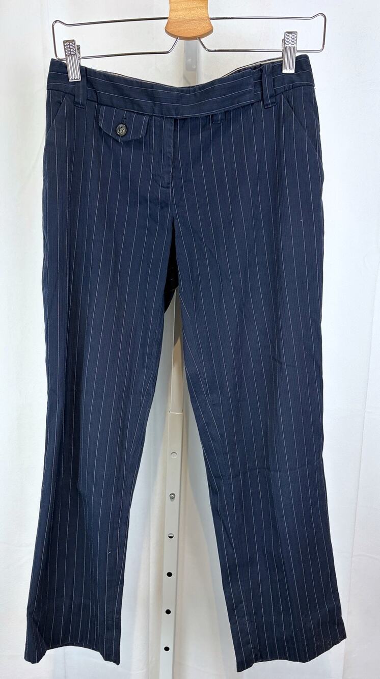 CARTONNIER Size 2 Anthropologie Pinstripe Ankle Trousers Flat Front Pants Blue